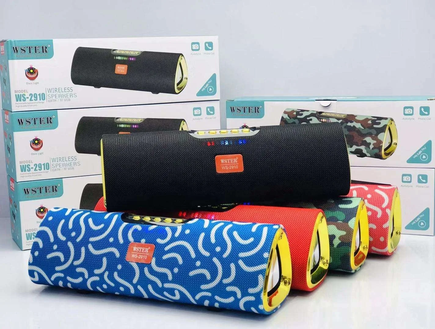 WSTER WS2910 Support USB TF Card FM Radio Wireless Tooth Speaker Sound Box Big Portable Speaker Blue Outdoor Activities Battery