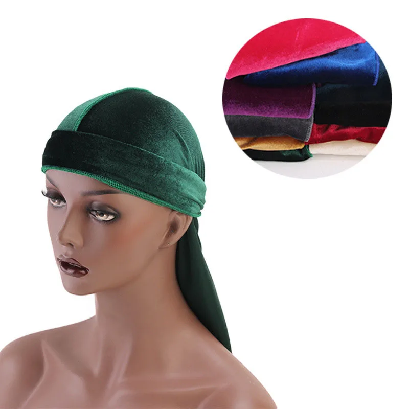 Unisex Long Men Women Velvet Breathable Bandana Hat Durag Rag Long Tail  Headwrap