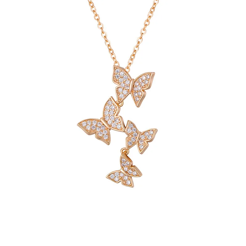 Romantic Crystal Butterfly Necklace Fashion Gold Silver Color Four ...