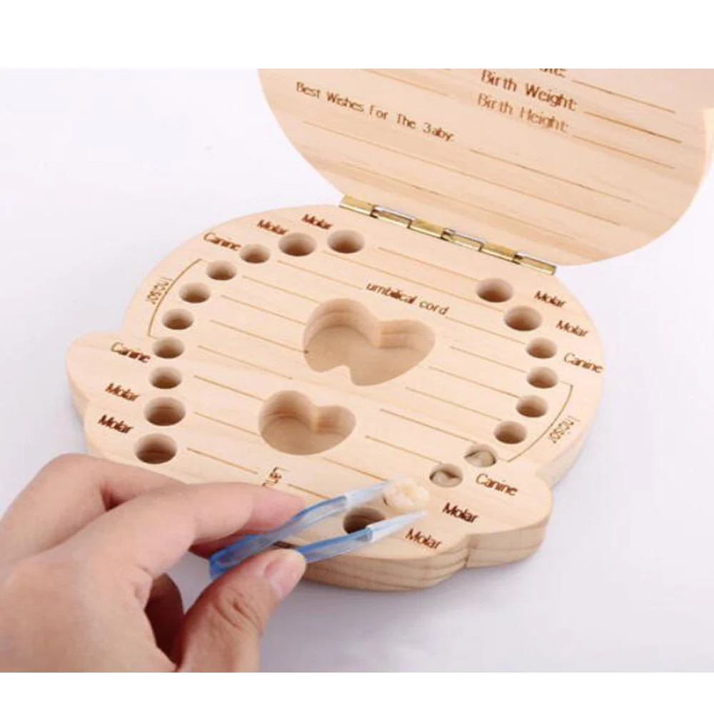 Girl and Boy Cute Children Tooth Storage Container Kids Keepsake Organizer Gift Tooth Saver Box 2 Wooden Baby Tooth Box 