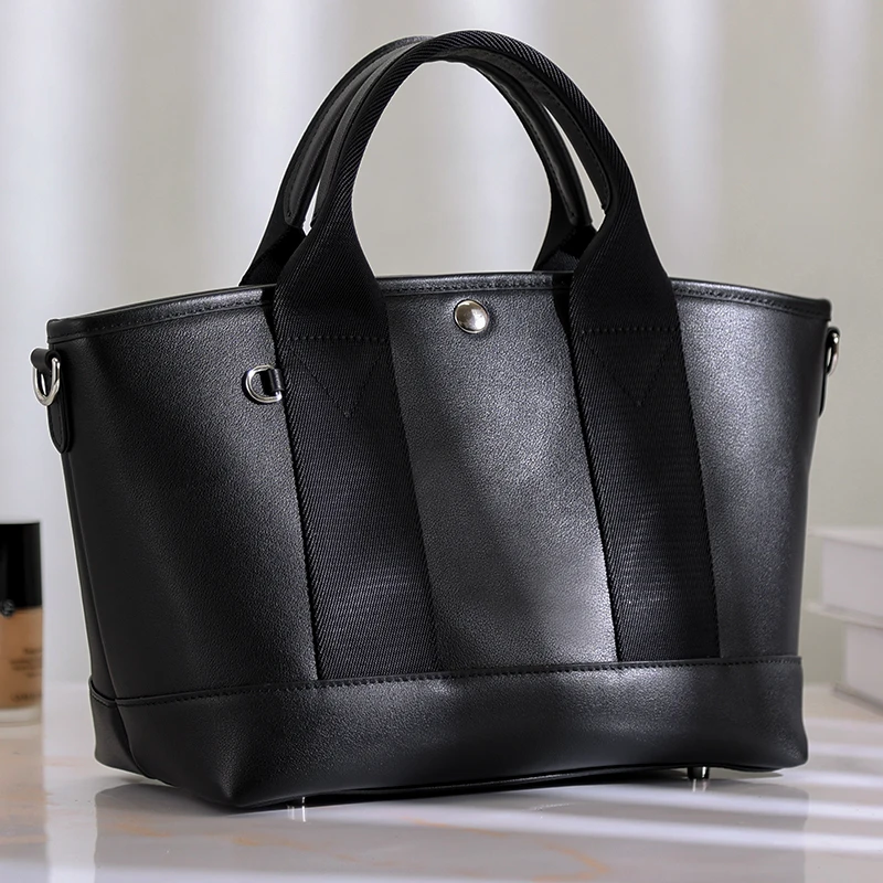 Black Fashion Famale Real Genuine Leather Crossbody Shoulder Bag Handbag Full Grain Leather Bag for Ladies Bucket for Women Bag