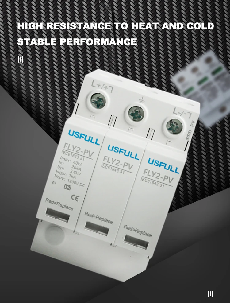 USFULL CE Solar PV DC SPD 20ka-40ka 2P 3P 500V 600V 800V 1000V Arrester Surge Protective Device