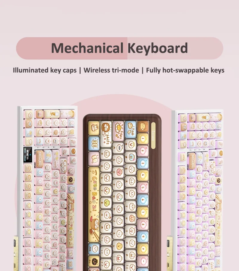 Wooden Tri Mode Wireless Mechanical Gaming Keyboard