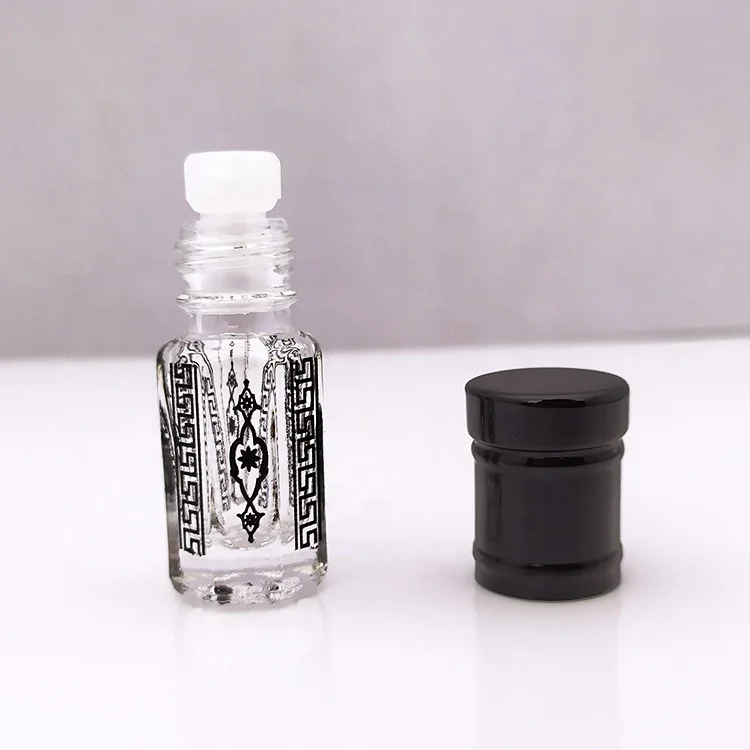 Arabian Refillable Perfume Bottle Empty Tola Bottle Gold Black Print Attar Bottle