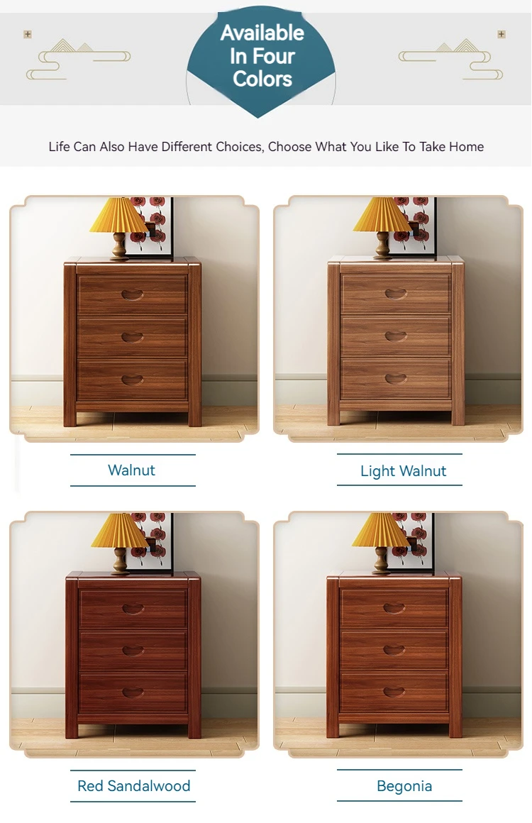 Walnut Three-drawer Bedside Table Modern Simple Bedroom Storage Cabinet ...