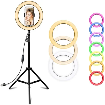 Hot MJ30 MJ36 Adjustable Colors RGB Ring Light Selfie Light with Phone Holder Portable Tripod
