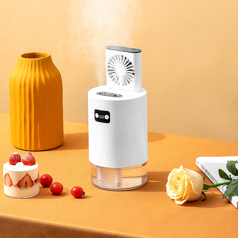 2 in 1 Smart Auto Telescopic Mist Cooler Fan Humidifier Usb Blower air Cooling Mini Rechargeable Table Fans with Remote Control