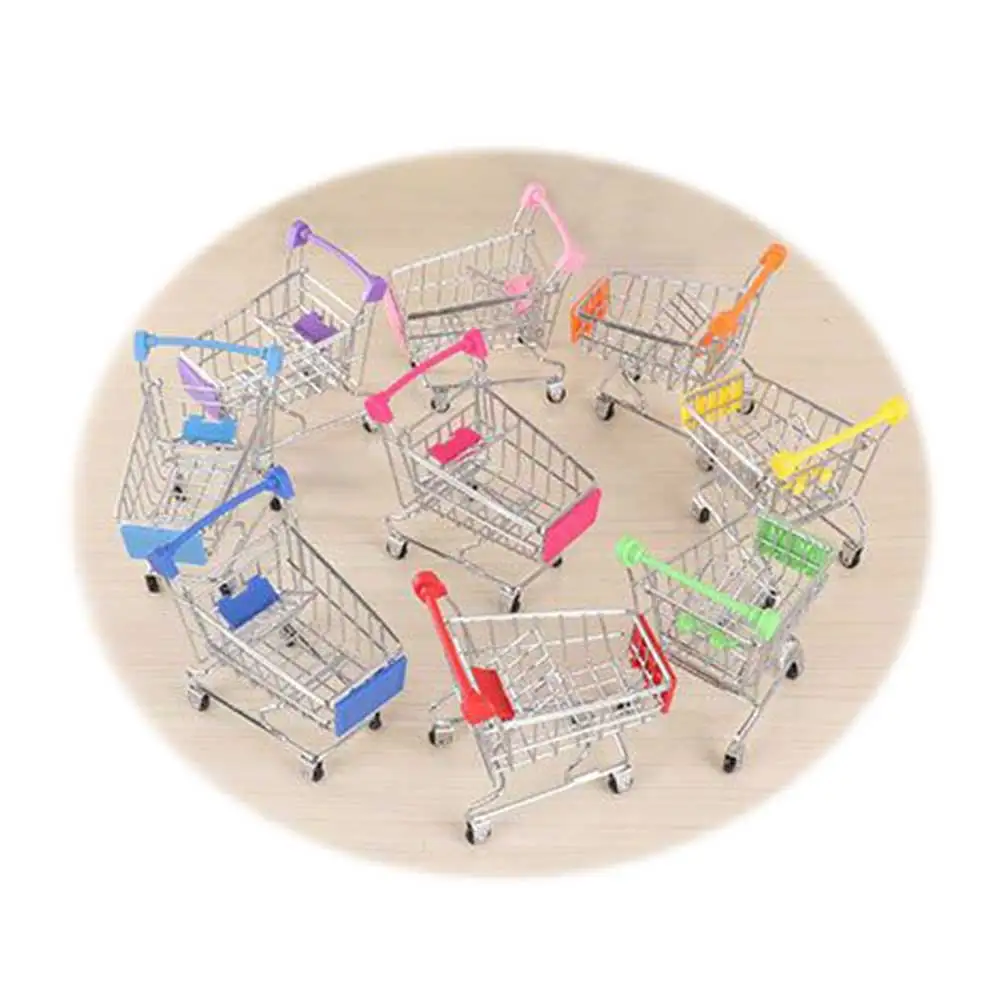 Mini Metal Shopping Cart Salesman Sample for Children Pretend Play Toy Home Office Desk Dollhouse Decoration