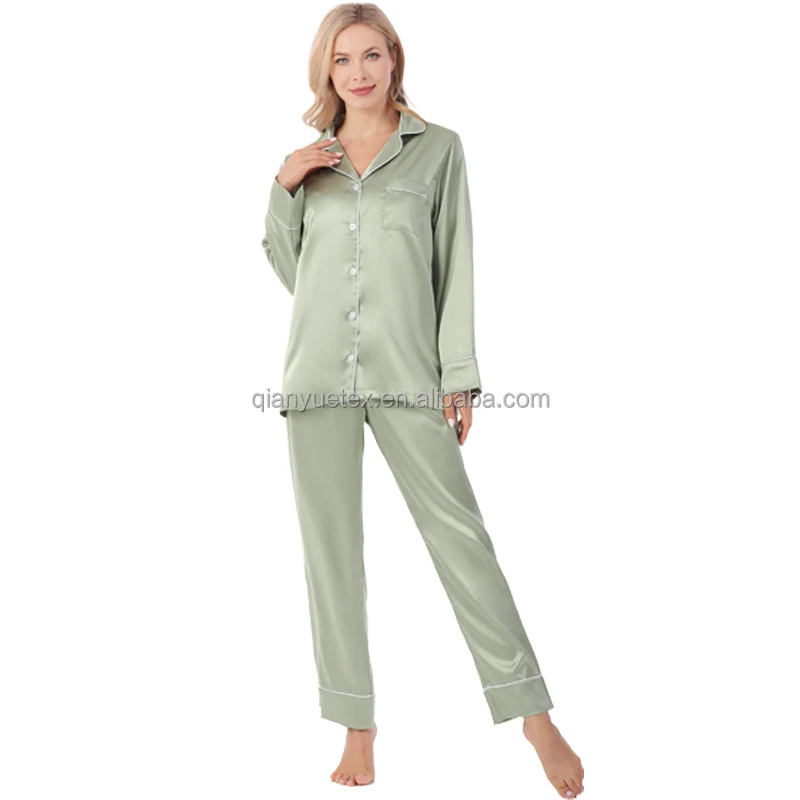 Wholesale Luxury Silk Full Length Pajama Pants Women Satin Pajamas Set
