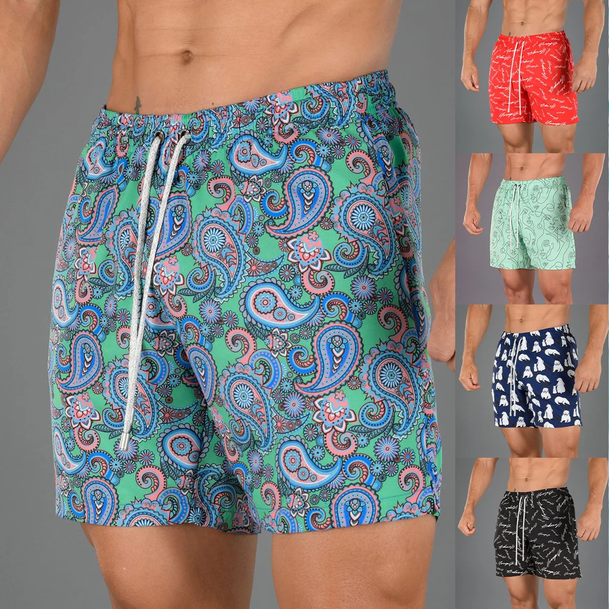 Pantaloncini da spiaggia da nuoto con grafica a sublimazione su tutta la superficie da uomo Pantaloncini da bagno in poliestere 100 Plus Size Pantaloncini personalizzati da uomo612_voghion.com