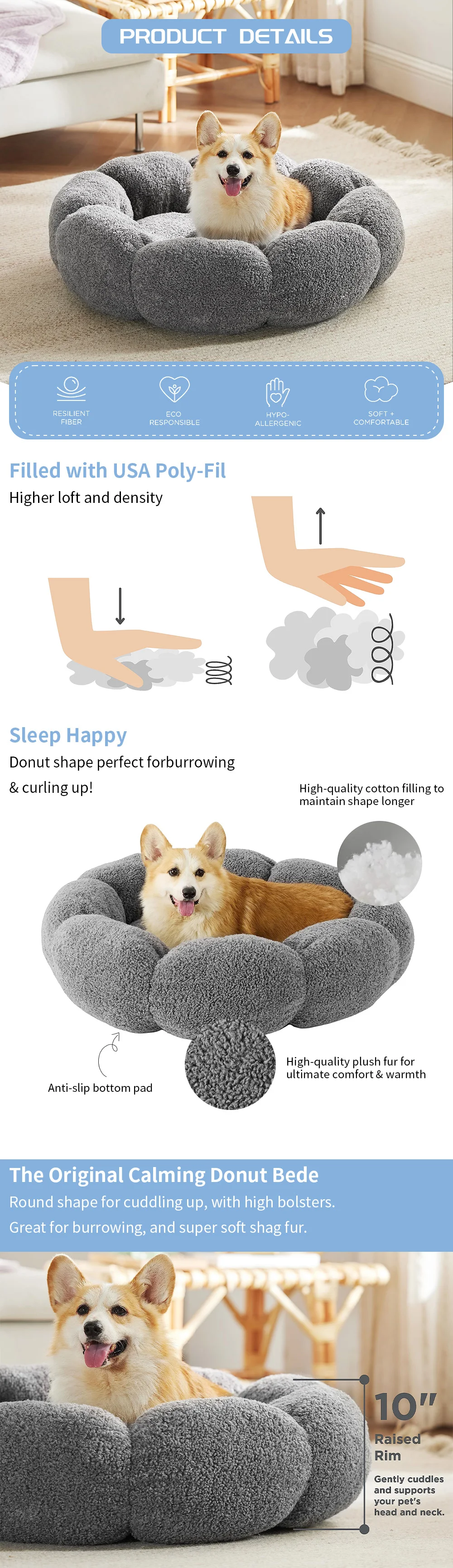 OEM & ODM calming washable luxury calming machine washable pet dog cat donut bed manufacture