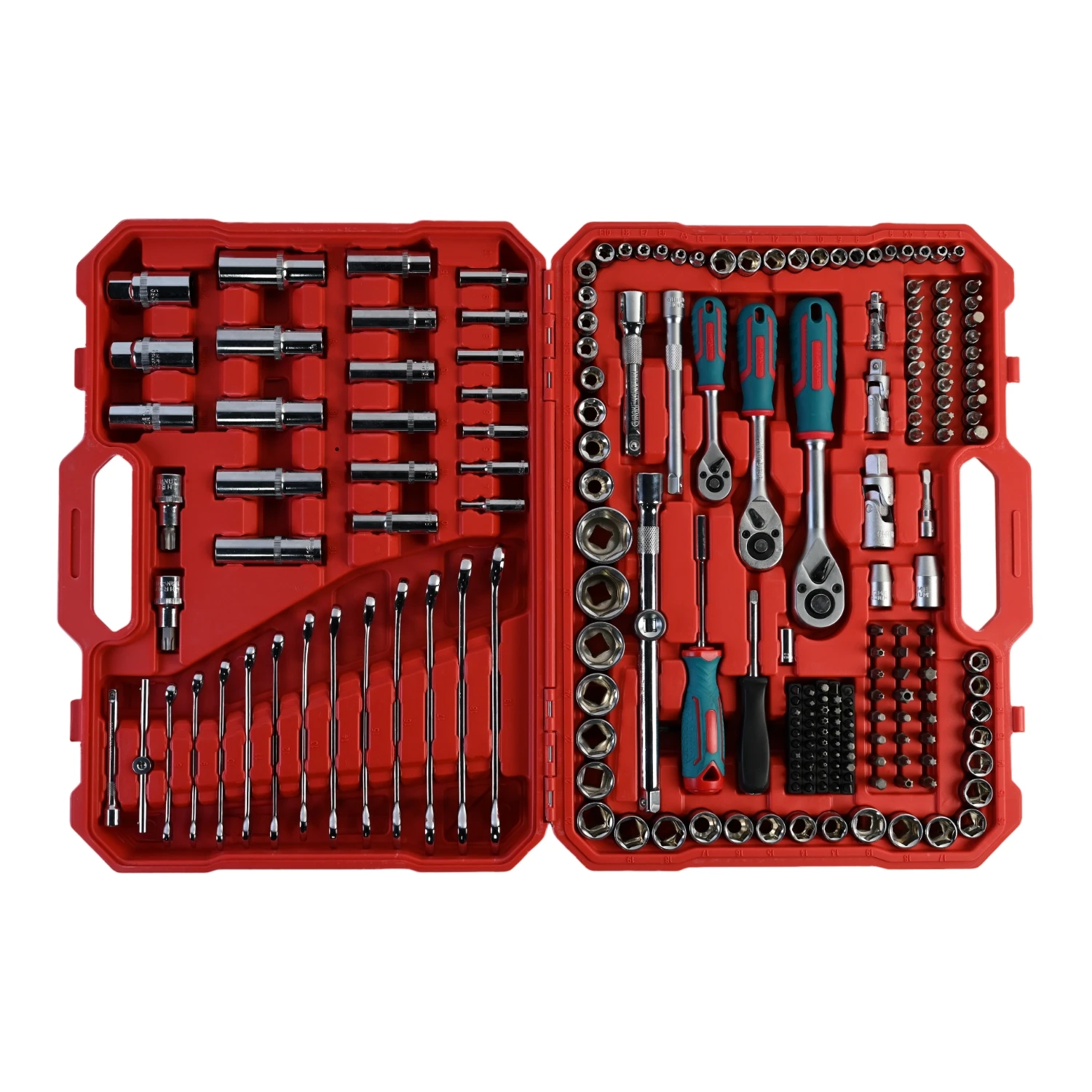 216-Piece Mechanics Socket Set 72-Tooth Ratchets 1/2" Drive Chrome Vanadium Steel Green Storage Case 1-Year Warranty Hand