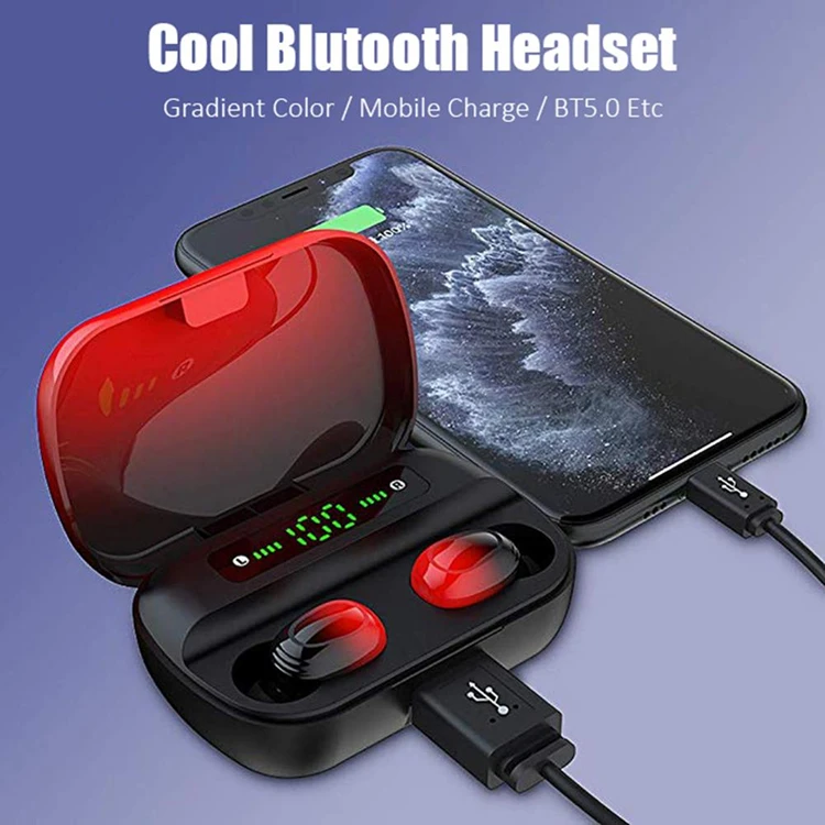 Gradient Color Earphones 1500mAh Charging Case 9D Stereo Headset LED Display IPX7 Waterproof TWS Q61X Wireless Blutooth Earbuds