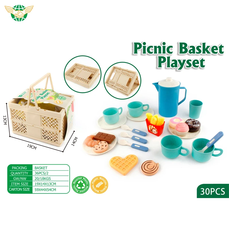 30pcs Pretend Play Toys Foldable Picnic Basket Mini Kitchen Toys Real
