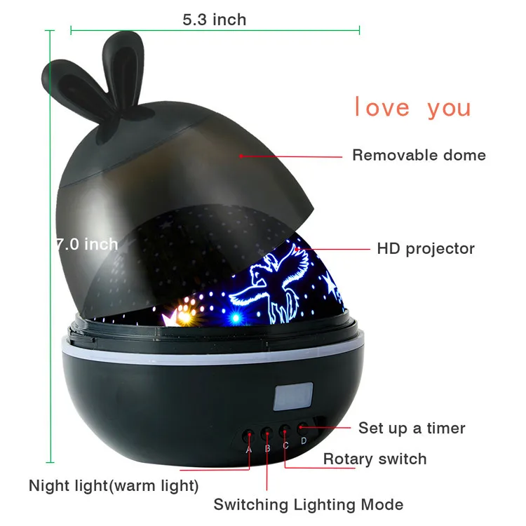 Fluorescent Rabbit Timing Starry Projection Lamp Rotating Led Starry New and Strange Christmas Atmosphere Night Light