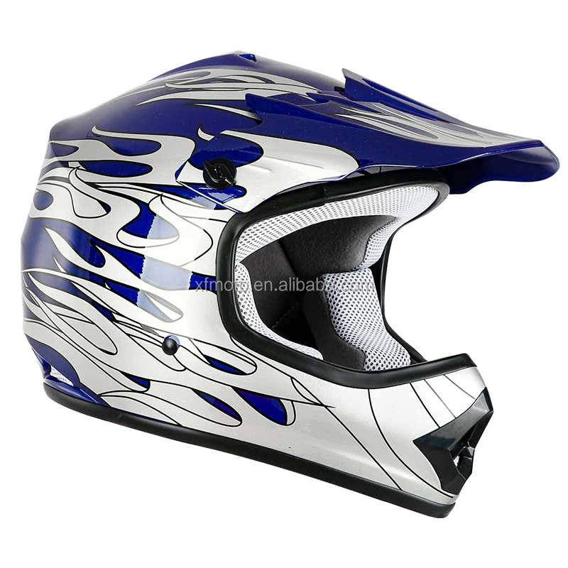 XF270206 DOT Youth Blue Flame Dirt Bike ATV BMX Motocross Helmet