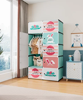 Customized Multi-layer Girls and Boys Wardrobe with Patterned Children's Clothing Storage Cabinet Suitable Living Room Bedroom