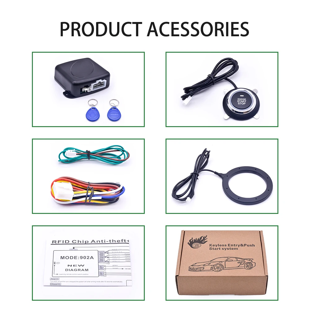 Car Key Start Set Car Ignition Switch 12V RFID Keyless Entry Starter Kit - Push Button ...