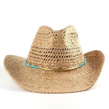 Ethnic Style Hollow Cowboy Hat Men's Summer Beach Cap Western Cowboy Fisherman Hat Panama Straw Hat Women