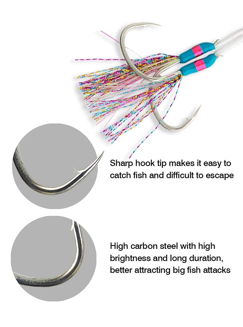 Fjord 2024 Oem Glow Assist Hook Jigging 1/0 2/0 3/0 Kevlar Assist Hook Metal Jig Strong Slow ...