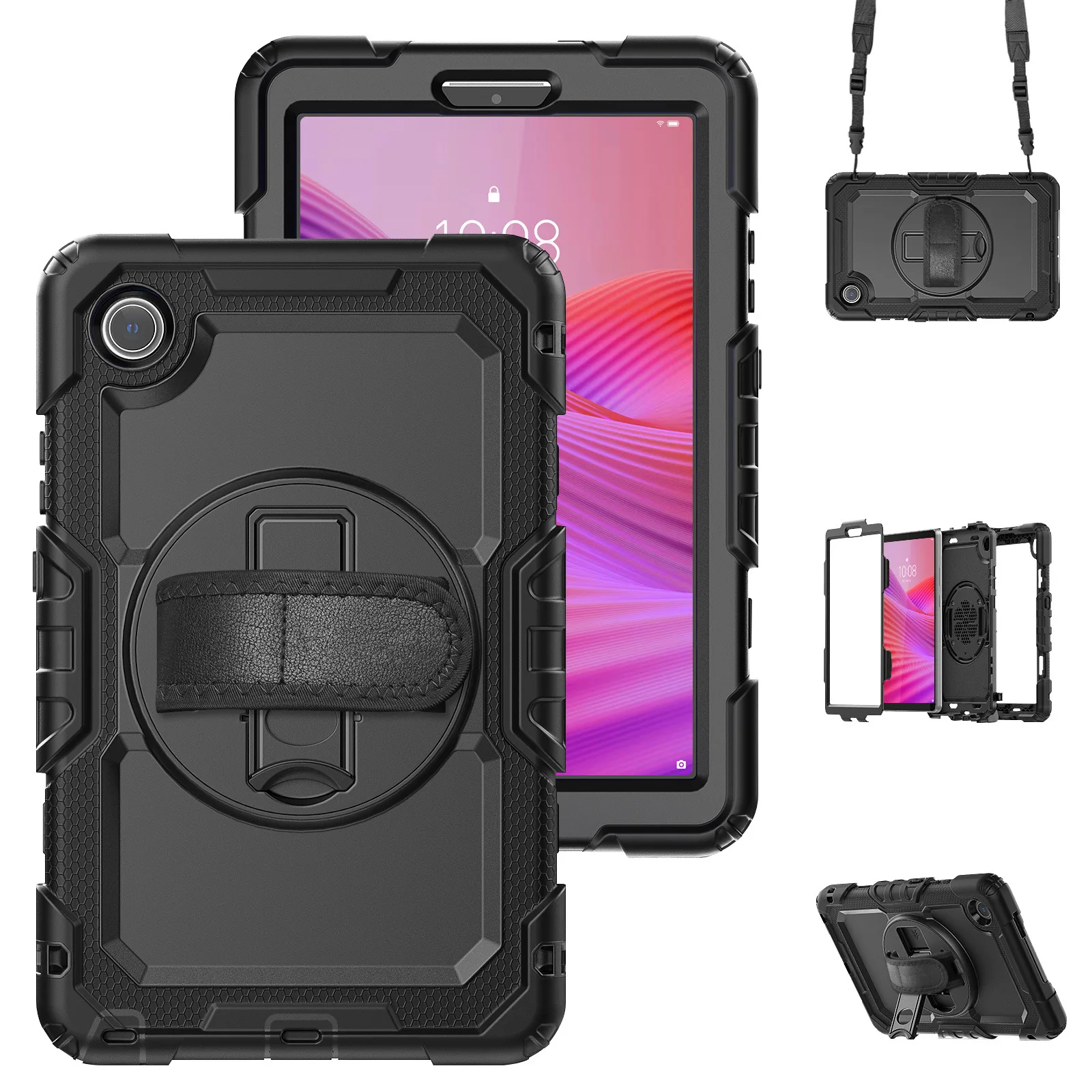 Protective Case for Lenovo Tab One/K9 8.7-inch Silicone PC Rotating Stand with Hand Strap Laudtec