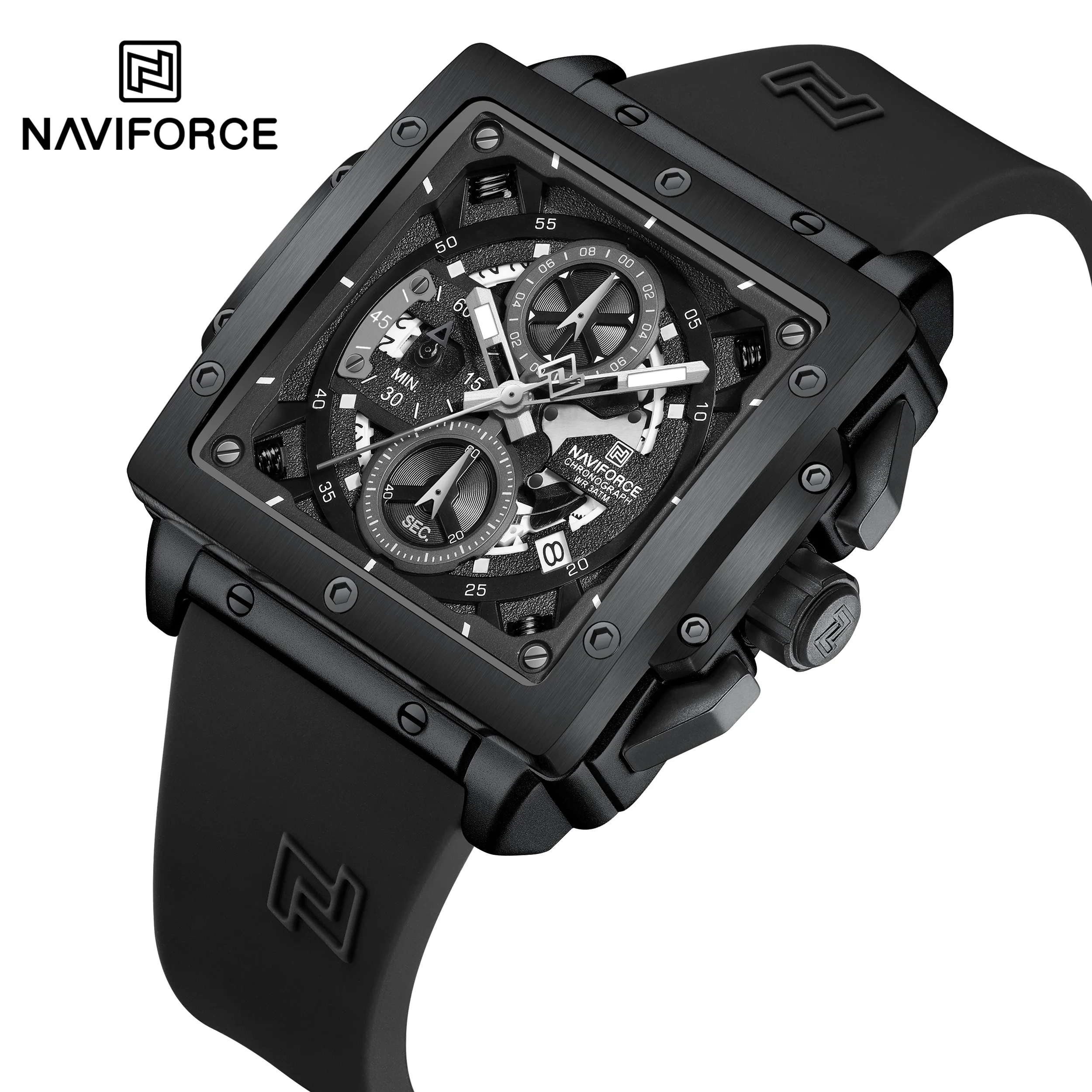 NAVIFORCE 8064 BBB Gold Square Silicone Strap Luxury Quartz Watch