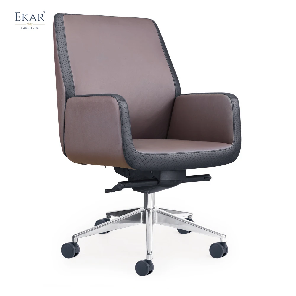 Elegant Top-Grain Leather Office Chair with Sturdy Steel Frame