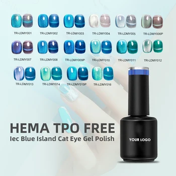 CCO 15ML UV Nail Gel Polish 16-Color Private Label HEMA TPO Free Blue Lsland Cat Eye Gel Polish