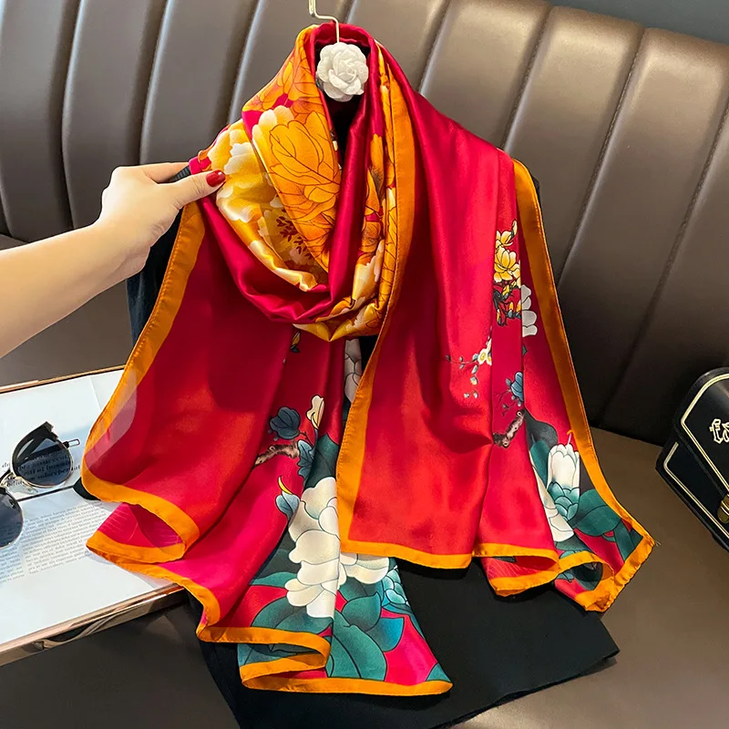 Wholesale Women Long Silk Scarf Wholesale For Summer Beach Muslim Hijabs  Soft Famous Brand Designs Shawls lencos seda japonesa From m.