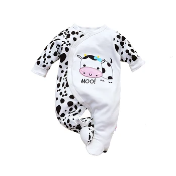 2024 Hot Sale Baby Clothes Set Cartoon Newborn Jumpsuit Long-Sleeved Slanted Open Button Love Cows Baby Rompers Wholesale