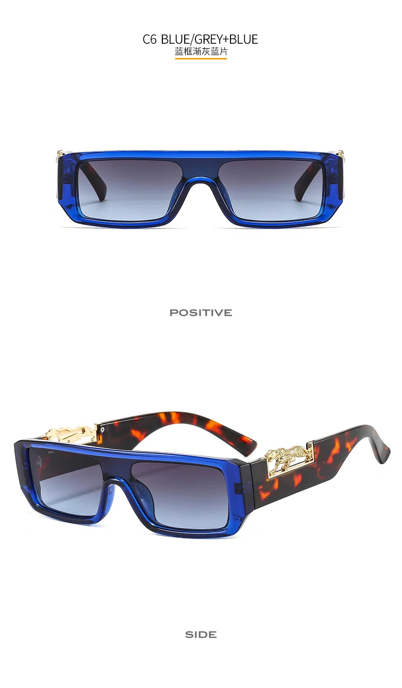 RETRO BLUE & LEOPARD SQUARE FRAME SUNGLASSES main image 1