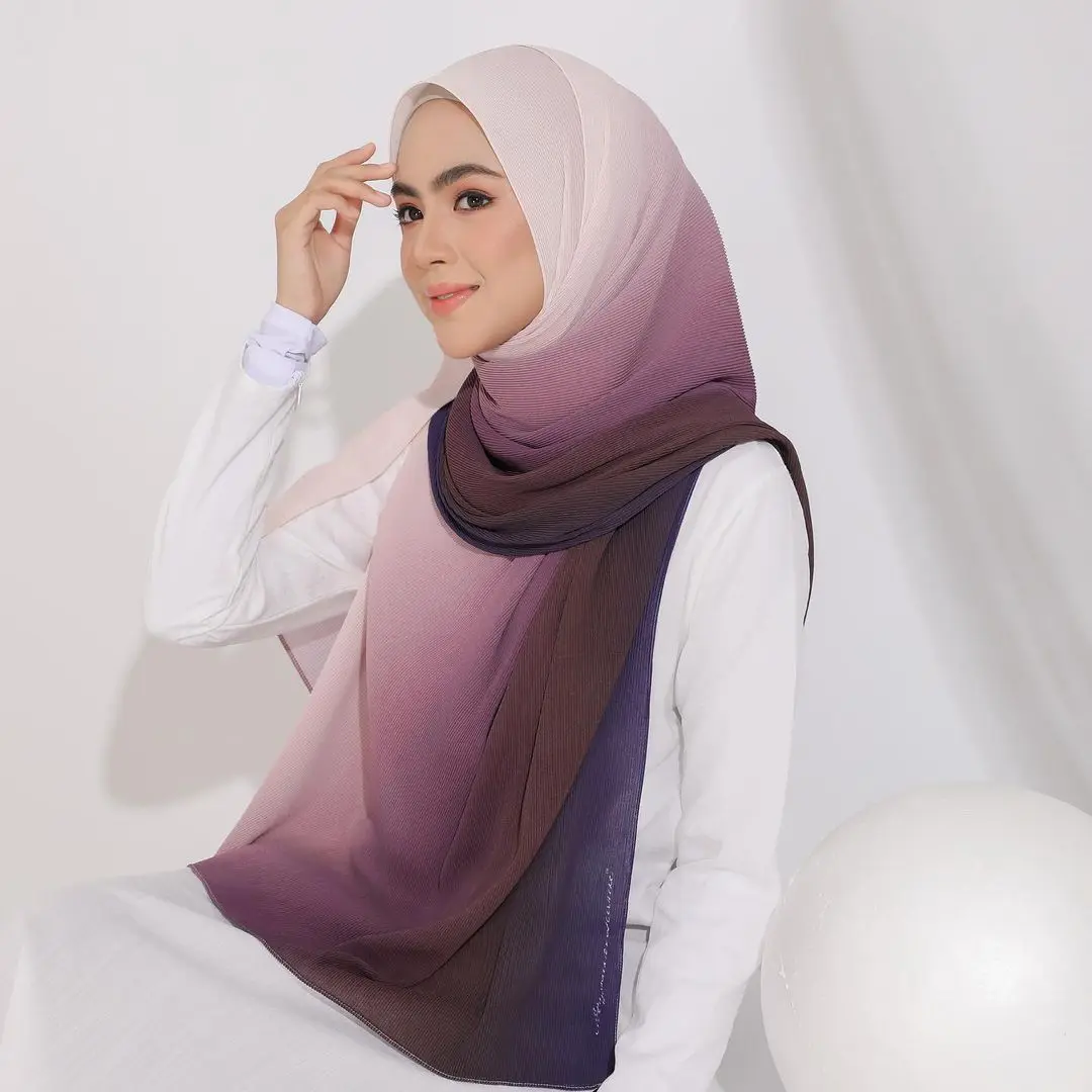 华丽的迷你褶皱雪纺头巾马来西亚披肩头巾.