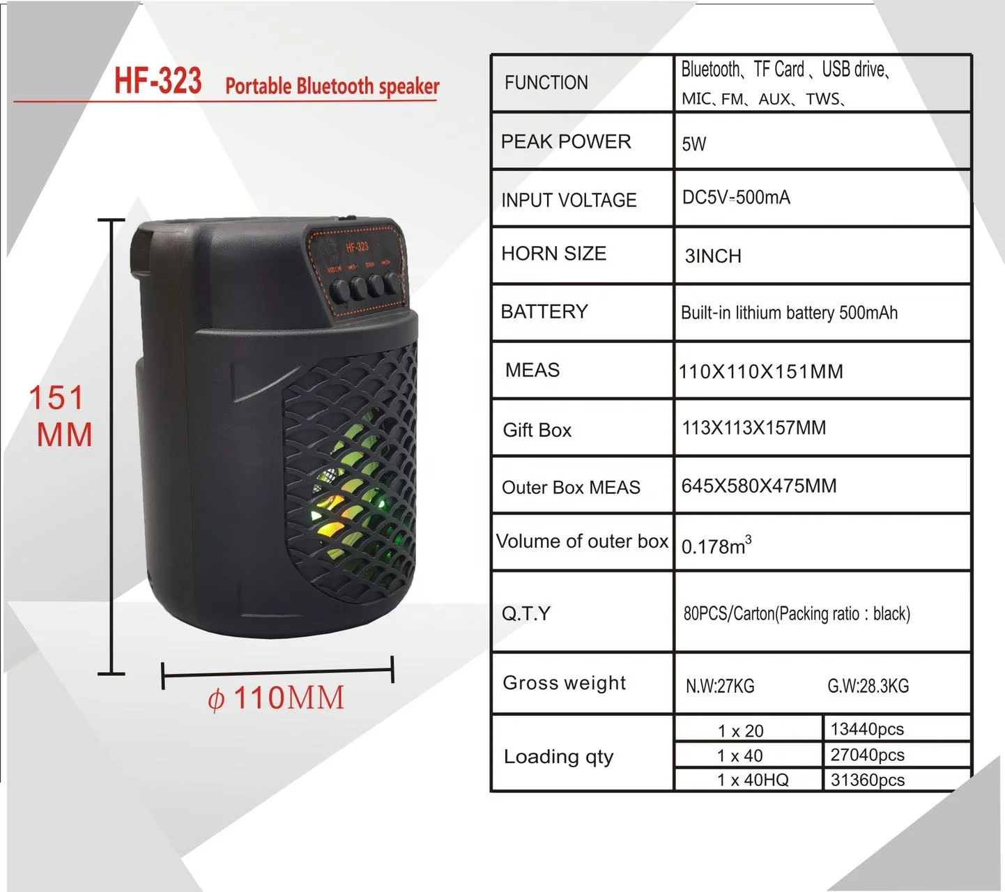 hf323 altavoz inalambrico caixa de som