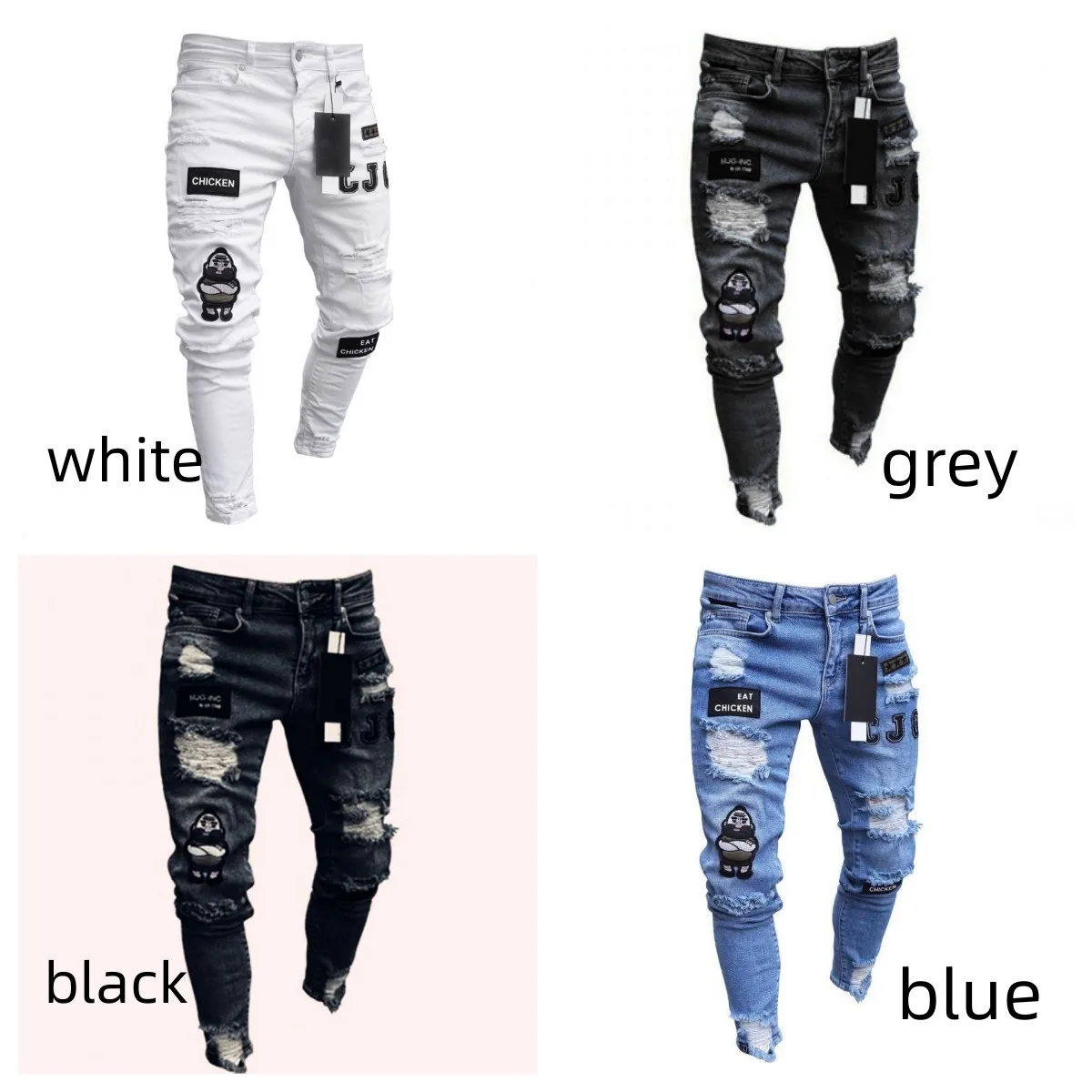 Custom High Quality Blue Para Hombre. Slim Fit Ripped Skinny Denim ...