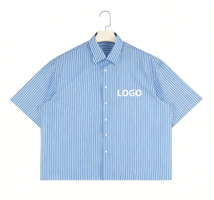 Premium Custom Mens Stripe Shirt Button up Collar Shirt Casual Shirt for Men Short Sleeve