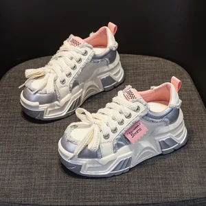 High quality 7CM women's shoes with internal height increase, spring new style, internet famous thick soled casual board shoes