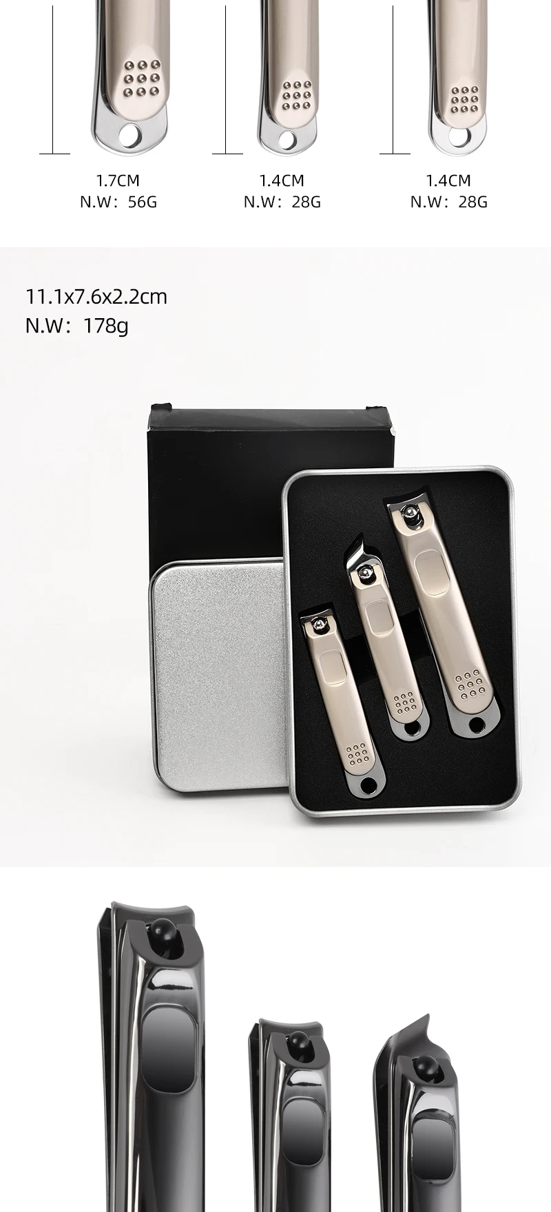 3pcs Stainless Steel Fingernail Toenail Slant Edge Nail Cutter Trimmer Nail Clippers Set Sharp