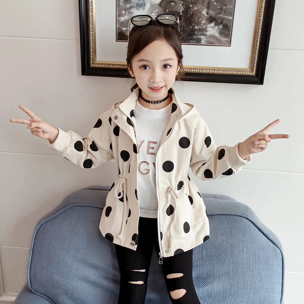 Cute Girl Kids Polka Dot Casual Long Sleeve Hoodies Hooded Coat Jacket Outerwear 