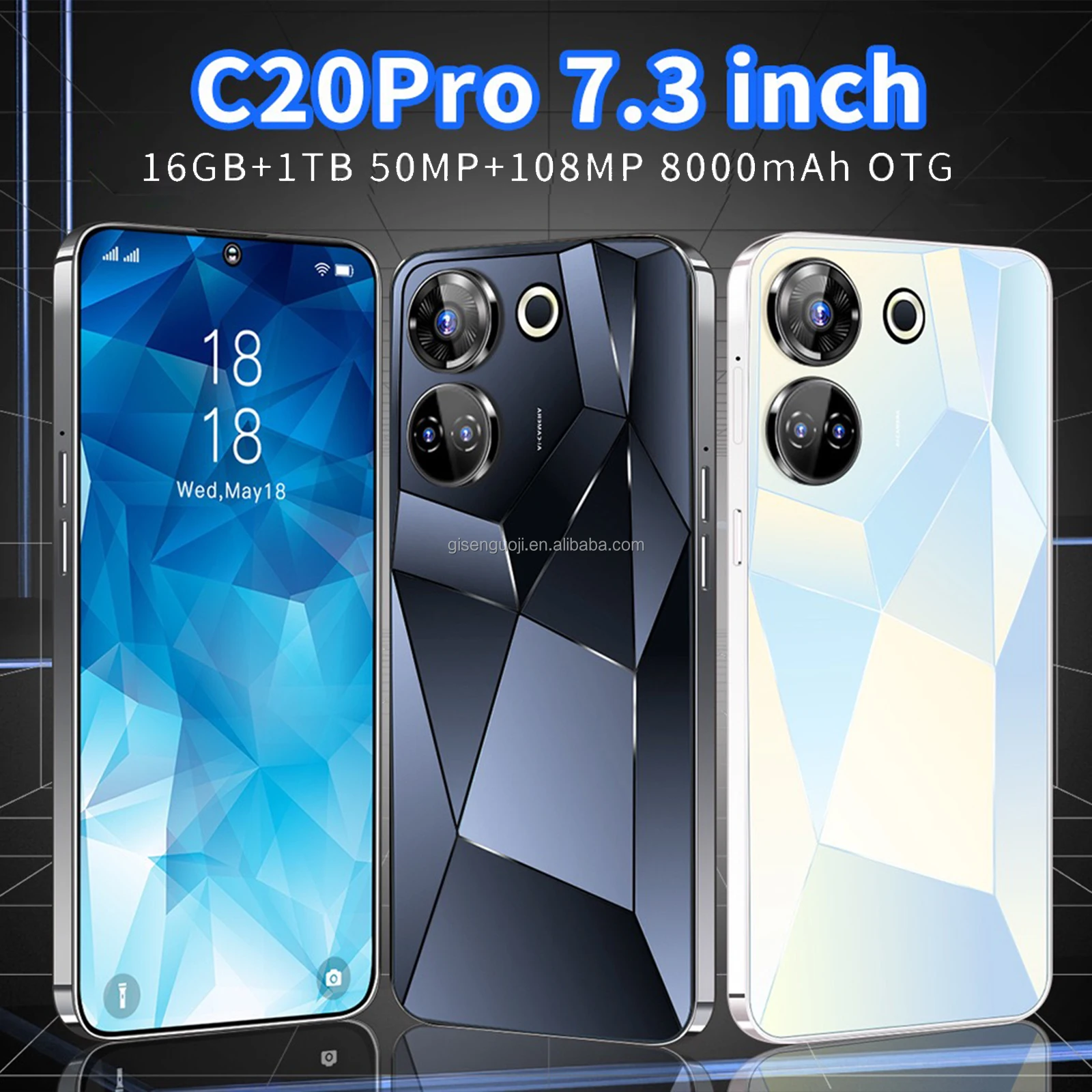 Дешевая заводская цена C20 Pro Max 16 ГБ + 1 ТБ 7,3 дюймов полный дисплей  Android 13,0 мобильный телефон сотовый телефон Смартфон| Alibaba.com