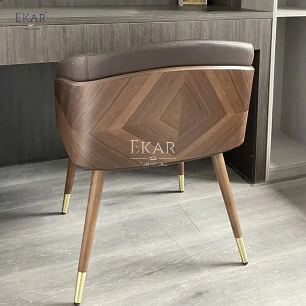 product walnut wood veneer parquet pattern dining chair with armrests stylish modern leather seat for school contemporary design-63