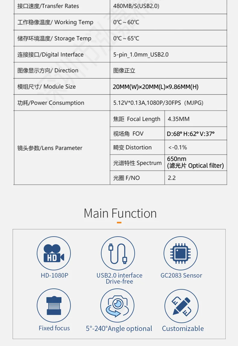 DGZX USB 2MP 1080P HD Mini Camera Module插图3