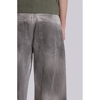 【QUALISARTIFPEREO】DIRTY BAGGY PANTS Vintage Straight Gray Denim Baggy Jeans for Men | Breathable Y2K