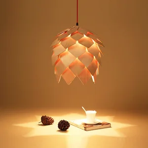 Pine Cone Wooden Single Head Hanging Chandelier Home Dining Room Decor Nordic Wood Timber Pendant Lights