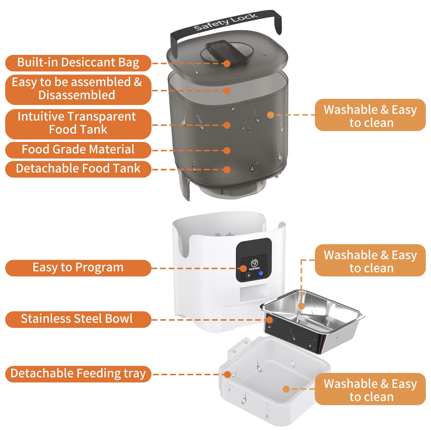 Papifeed Capacity Smart Pet Feeder With Smart Life App Wifi Remote Control for Cats Dogs Auto Feeder Pet Feeder