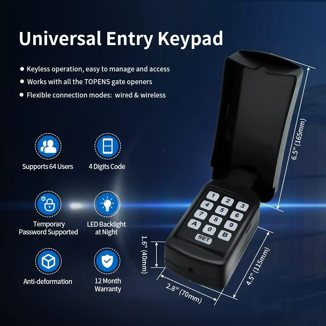 TOPENS TC188 Universal Wireless Wired Keypad Keyless Entry Keypad Waterproof
