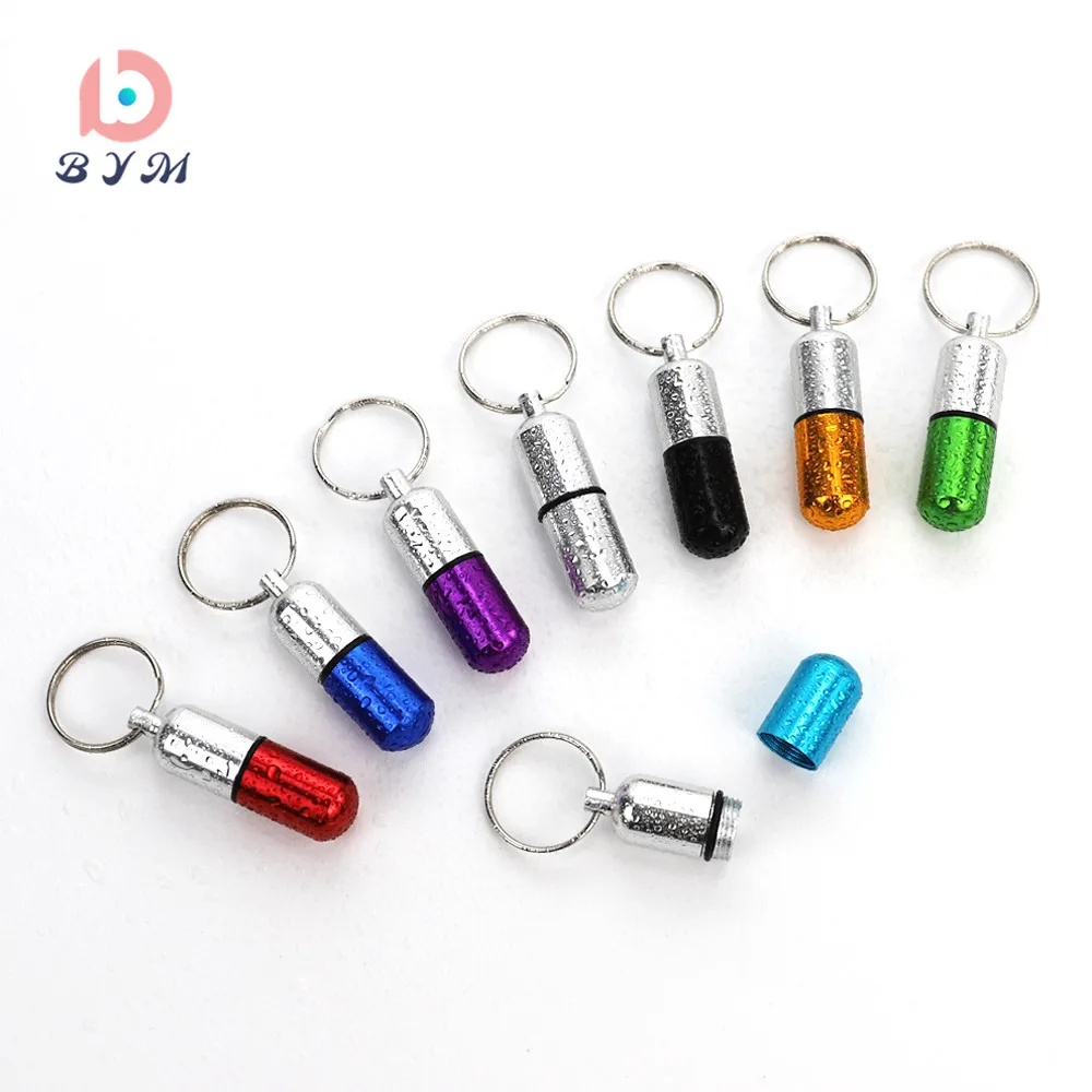 Source aluminium bicolor capsule shaped pill box waterproof travel round  designer keychain mini pill case on m.