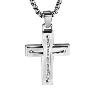 Tizti  Christian Religious Custom Logo CZ Stones Stainless Steel Cross Pendant Necklace Pendant