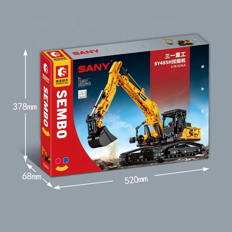 New Style Sembo 712017 Building Blocks Sany SY485H Excavator 1:26