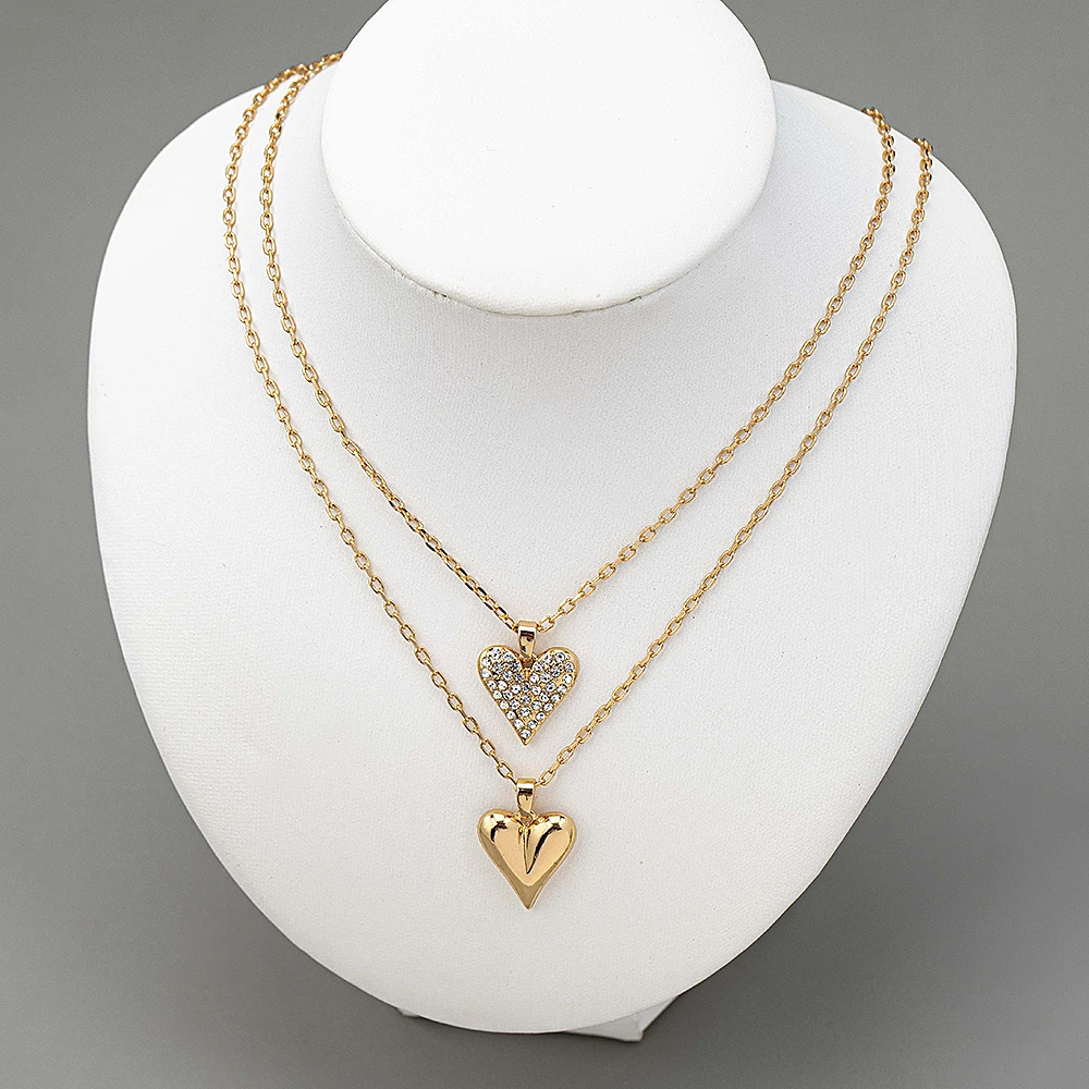 Super Fashion 2026 Hot Selling Elegant Gold Plated Zircon Link Chain Love Heart Pendant Necklace for Women and Girls