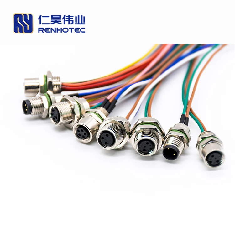 Custom 2 3 4 5 6 8 12 17 Pin Male Female IP67 Waterproof M8 M12 Series Circular Coaxial Connector Solder PCB Mount for Cable